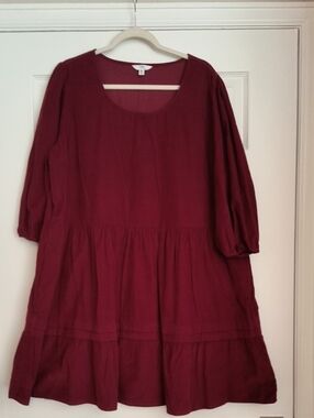 Time and Tru Burgundy Long Sleeve Tiered Tunic Dress